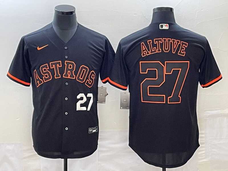 Mens Houston Astros #27 Jose Altuve Number Lights Out Black Fashion Stitched MLB Cool Base Nike MLB Jersey